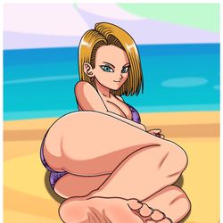 This is a pixiv picture whose title is Android 18 Feet on the Beach.