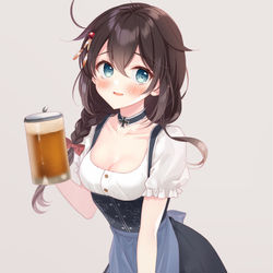 This is a pixiv picture whose title is 時雨ちゃんにオクトーバーフェストmodeレーベちゃんの服.