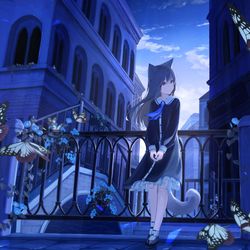 This is a pixiv picture whose title is 朝日とともに巡り来た.