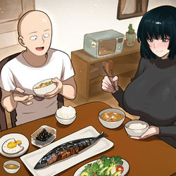 This is a pixiv picture whose title is Fubuki & Saitama.