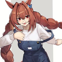 This is a pixiv picture whose title is みつあみおさげ丸眼鏡オーバーオールダイワスカーレット.