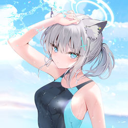 This is a pixiv picture whose title is 【🍈通販予約開始！】水着シロコB2タペストリー.