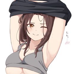 This is a pixiv picture whose title is 半脱ぎのお姉さん.