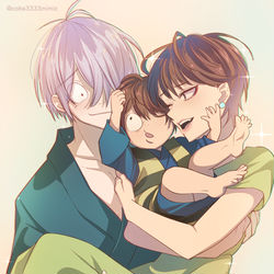 This is a pixiv picture whose title is 【ゲゲゲの謎】親子3人+「相変らず泣き虫ね」目岩※過去話大捏造.