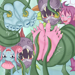 This is a pixiv picture whose title is 纳米神兵敏敏爱莉挠脚心.