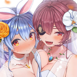 This is a pixiv picture whose title is ぺこマリ結婚！.