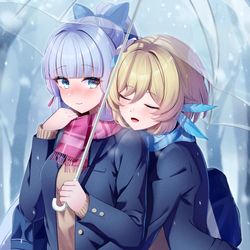 This is a pixiv picture whose title is いつも神里綾華ちゃんで温まる蛍ちゃん.