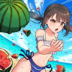 This is a pixiv picture whose title is スイカ割り押忍にゃん.