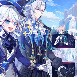 This is a pixiv picture whose title is ヌヴィレット！あそこを見て！マジックショーだ！.