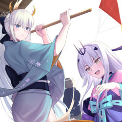 This is a pixiv picture whose title is 餅つきモルガン＆メリュジーヌ.