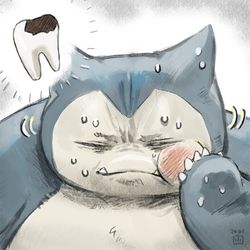 This is a pixiv picture whose title is 歯磨きをせずに寝て、虫歯になったカビゴン.