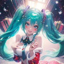 This is a pixiv picture whose title is 初音ミク/ Xmas Miku Hatsune.
