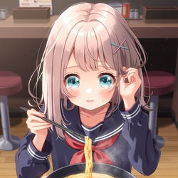 This is a pixiv picture whose title is とんこつラーメンを食べる椎奈ちゃん.