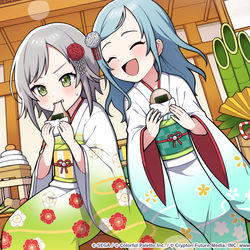 This is a pixiv picture whose title is 〜縁側で出来立てのお餅を食べる日野森姉妹〜.