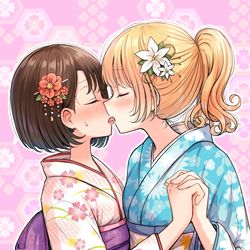 This is a pixiv picture whose title is 着物でキス.