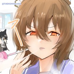 This is a pixiv picture whose title is 部屋が寒いので大人の真似をするタキオンちゃん.