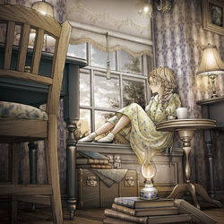 This is a pixiv picture whose title is 陽が沈む時.