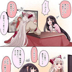 This is a pixiv picture whose title is おこたでぬくぬくてるもこ.