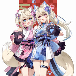 This is a pixiv picture whose title is フワモコ正月衣装🐾.