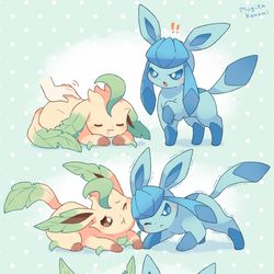 This is a pixiv picture whose title is 喧嘩するリーフィア＆グレイシア.