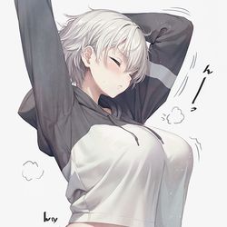 This is a pixiv picture whose title is 大きくなった乳カーテン.