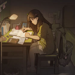 This is a pixiv picture whose title is 平凡的一天-小云兮开学前做功课.