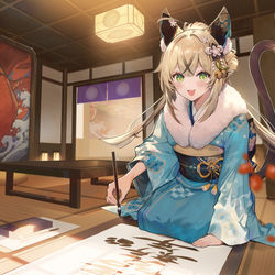 This is a pixiv picture whose title is 書初め綺良々.