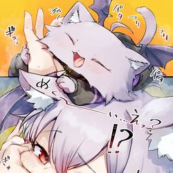 This is a pixiv picture whose title is どっちとぬくぬくする？🧶🐈🎃.