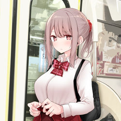 This is a pixiv picture whose title is 通勤電車でぱんつを見せてくるポニテJK.