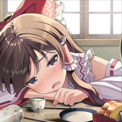 This is a pixiv picture whose title is 酔いつぶ霊夢.