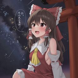 This is a pixiv picture whose title is 冬の夜空を楽しむ霊夢さん.