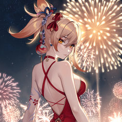 This is a pixiv picture whose title is 宵宮 Yoimiya.