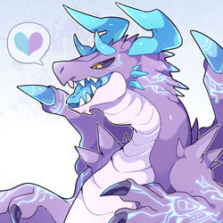This is a pixiv picture whose title is 青紫ドラゴンにケモノくんが丸呑みされるvore漫画.