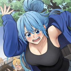 This is a pixiv picture whose title is 『3夜連続、博多号に乗るアクア』.