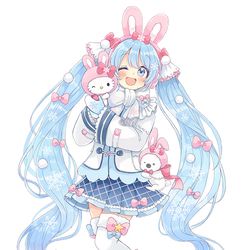 This is a pixiv picture whose title is 「雪ミク×ハローキティ」コラボ.