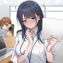 This is a pixiv picture whose title is 陰キャな後輩OLちゃん「よ、よろしくお願い、、、します、、、」.