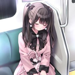 This is a pixiv picture whose title is 電車で居眠り地雷系女子.