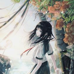 This is a pixiv picture whose title is 廃退通学路.