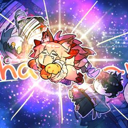 This is a pixiv picture whose title is 宇宙猫タマモキャットと伊織くんとセイバー.