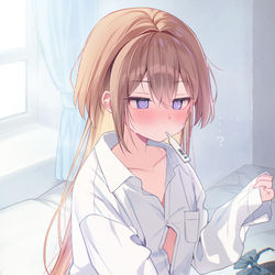 This is a pixiv picture whose title is 「ん……このシャツ大きい…？」.