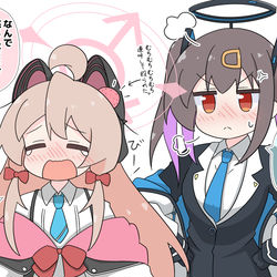 This is a pixiv picture whose title is 殴られモモイまひろちゃんと「むちむち」で手が出たユウカみはりちゃ.