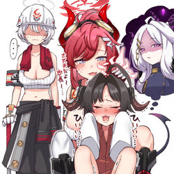 This is a pixiv picture whose title is ヒナ委員長に怯えるカスミを慰めるメグ.