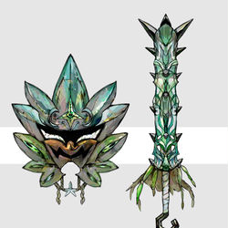This is a pixiv picture whose title is オーガポンモチーフの武器（ポケモンSV）.