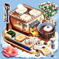 This is a pixiv picture whose title is 焼きもち火鉢食堂.