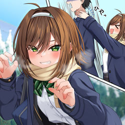 This is a pixiv picture whose title is 「いや～、今日も寒いですね～？ センパイ♪」.