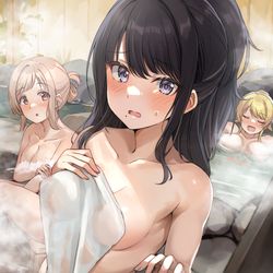 This is a pixiv picture whose title is 「あの、ここ女湯なんですけど…」.