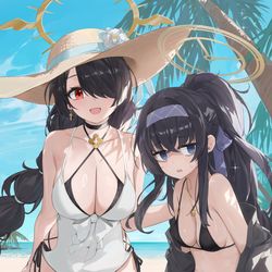 This is a pixiv picture whose title is 水着ヒナタとウイ.