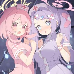 This is a pixiv picture whose title is 病院で幽霊を見てしまったセリナとハナエ.