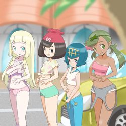 This is a pixiv picture whose title is 24−26 おへそ見せたガールズ.