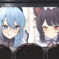 This is a pixiv picture whose title is 「おいしそう！はやく食べよ！」 「まだ熱いから気ぃつけてな」.